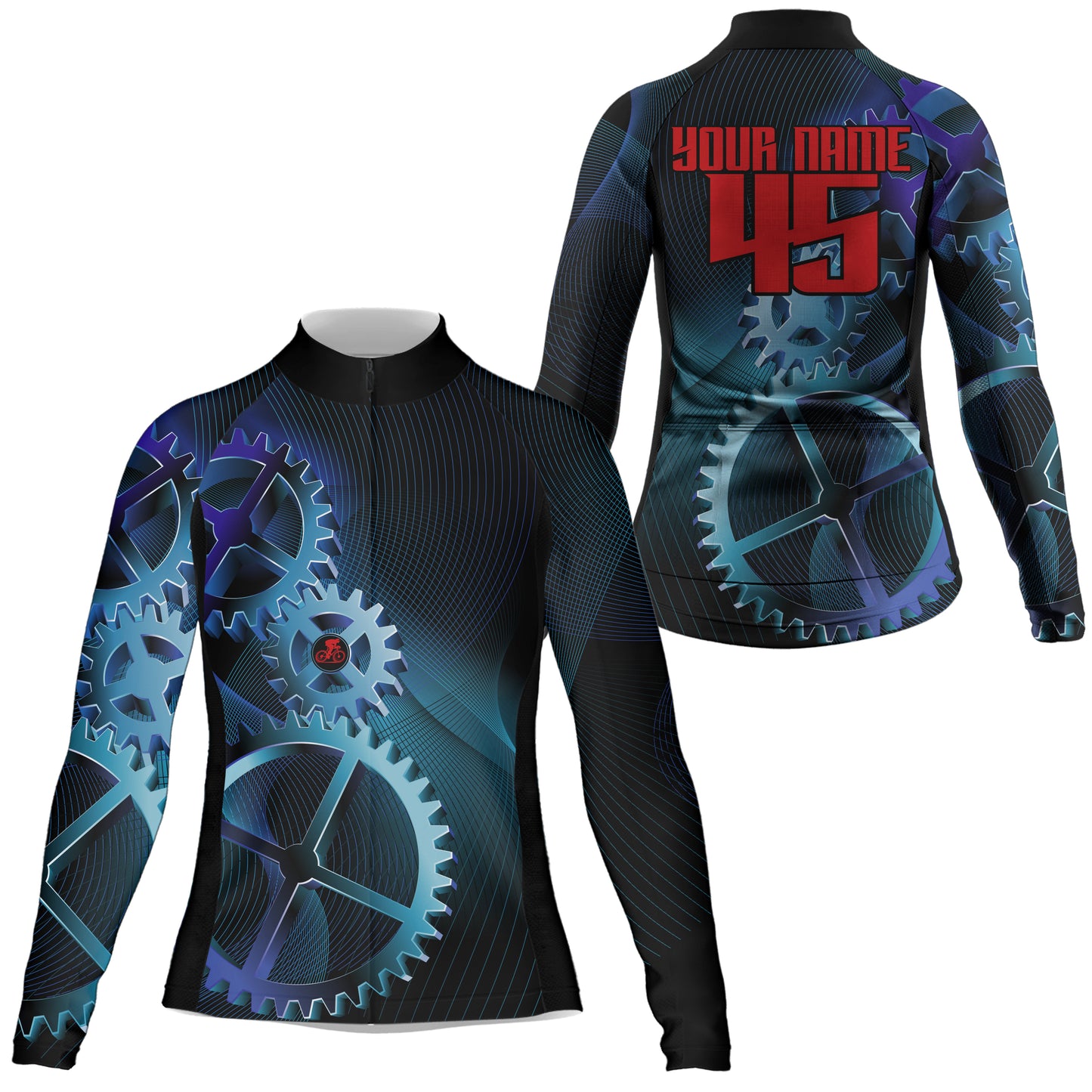 Custom Cycling Jersey Sprocket Mountain Bike Cycle Racing Bicycling Shirt Road Biking - Blue| NMS833