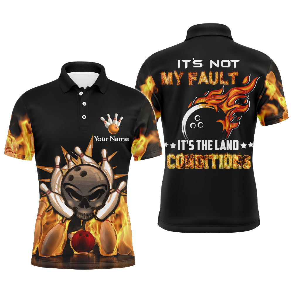 Skull Flame Polo Bowling Shirt for Men, Funny Custom Bowlers Jersey Short Sleeve NBP102