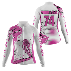 Custom Womens Cycling Jersey Pink&White Sprocket Mountain Bike Cycle Road Bicycling Shirt Cyclist| NMS837