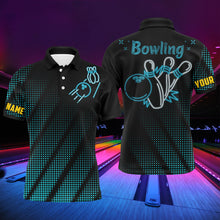 Load image into Gallery viewer, Blue Men Polo Bowling Shirt, Custom Name Bowlers Jersey Gifts for Him NBP89