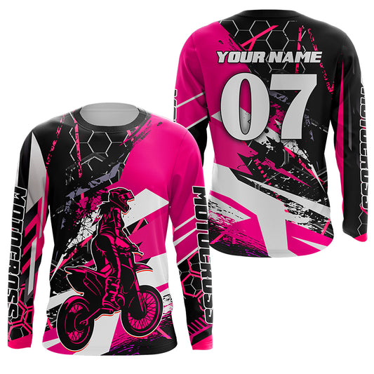 Motocross Racing Personalized Jersey UPF30+ Girls Women Pink Dirt Bike MX Off-road Long Sleeves NMS1178