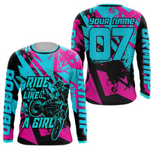 Load image into Gallery viewer, Ride Like A Girl Personalized MX Racing Jersey Girls Women Motocross Dirt Bike Long Sleeves NMS1267