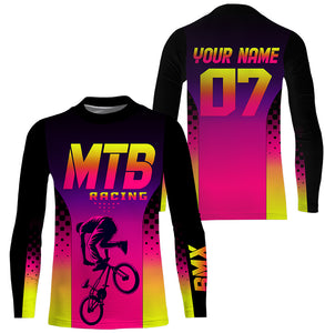 Pink MTB racing jersey girls boys UPF30+ mountain bike gear mens cycling jersey kids riding shirt| SLC277