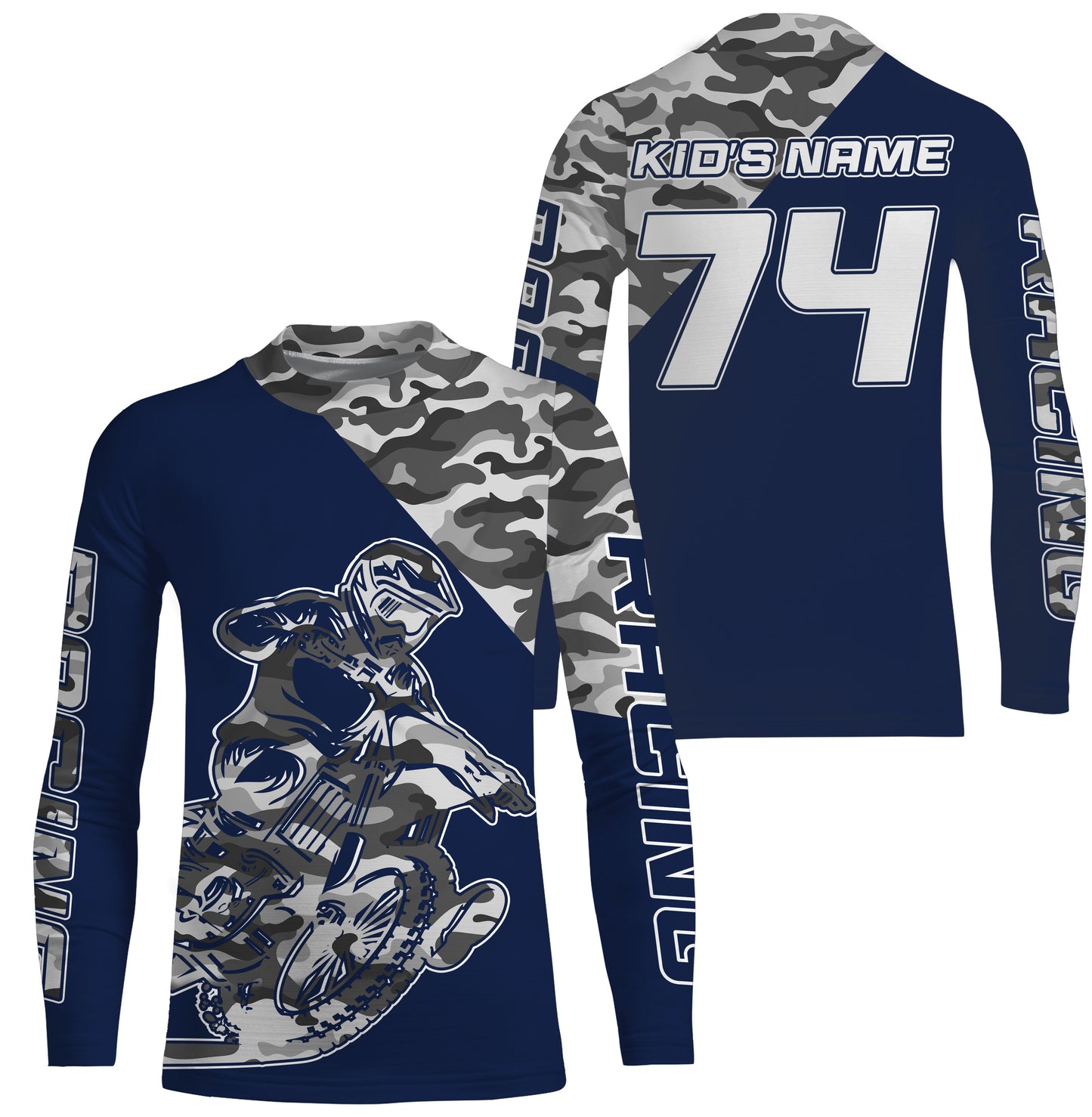 Blue camo custom name&number Motocross racing jersey kids men women UV dirt bike shirt motorcycle PDT133