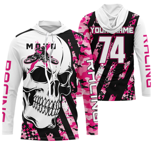 Skull MotoX jersey custom number motocross UPF30+ pink camo dirt bike racing motorcycle racewear NMS949