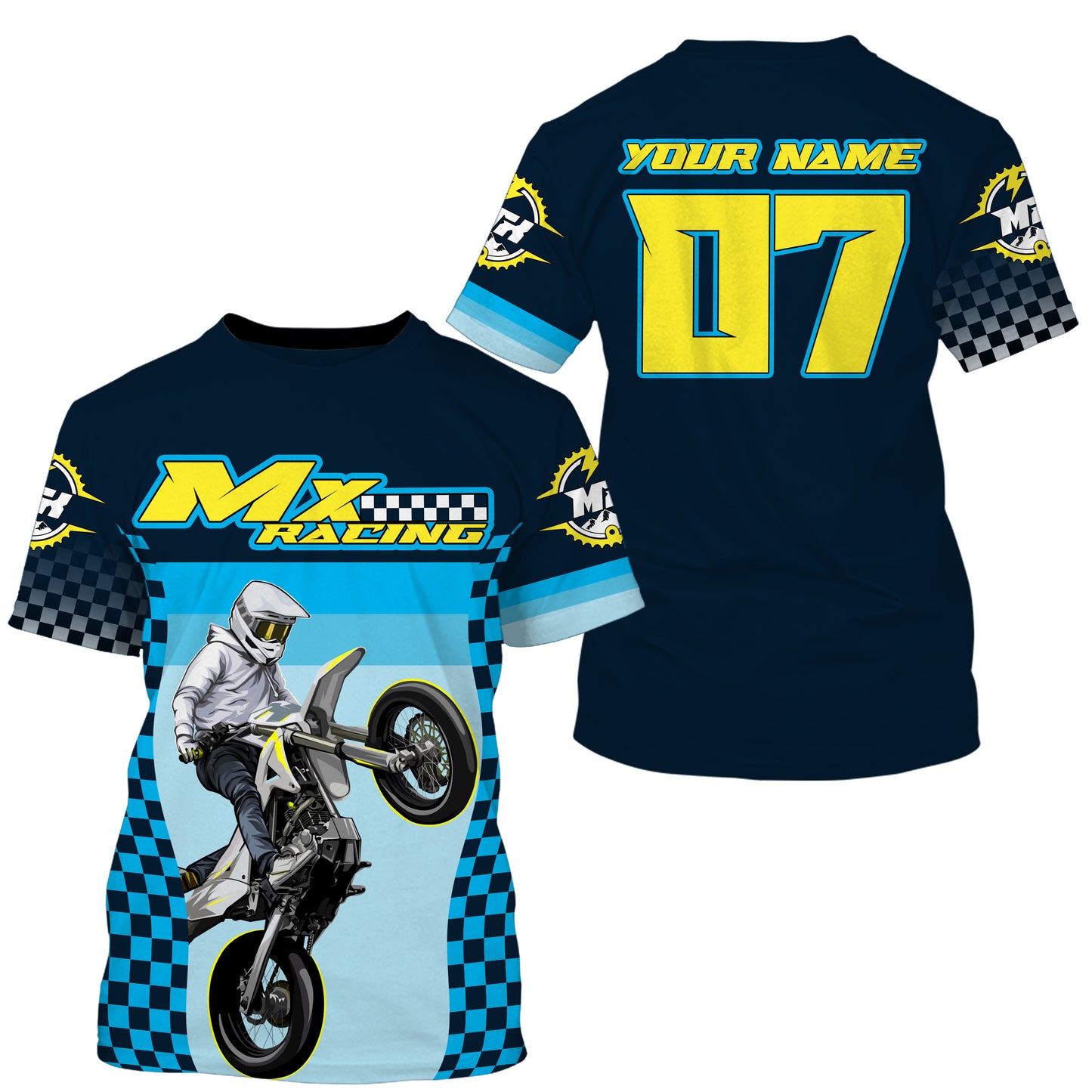 Kid adult youth Motocross jersey custom blue flag racing UPF30+ off-road biker riding motorcycle PDT117