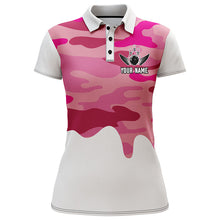 Load image into Gallery viewer, Bowling Girl Personalized Polo Shirt Women Bowling Pink Camo Jersey Short Sleeves Bowlers NBP42