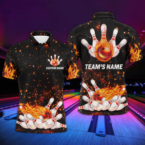 Flame Men Polo Bowling Shirt, Personalized Team Bowlers Jersey Short Sleeves NBP65