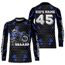 Load image into Gallery viewer, Blue custom name&amp;number off-road jersey Motocross kids men women UPF30+ dirt bike racing motorcycle PDT127
