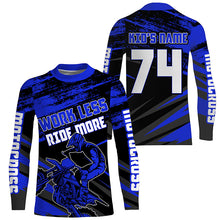 Load image into Gallery viewer, Work Less Ride More Motocross jersey kid adult UPF30+ blue custom dirt bike racing shirt PDT307