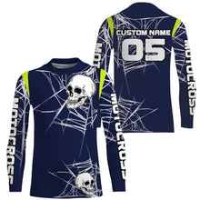 Load image into Gallery viewer, Personalized Motocross racing jersey UPF30+ skull extreme men women kids blue dirt bike outfit PDT196