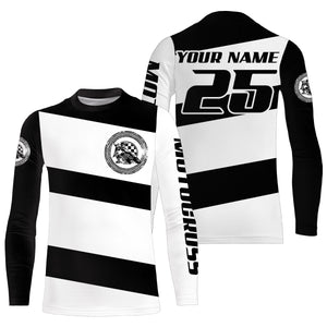 Black and white Motocross long sleeve jersey UPF30+ youth adult custom dirt bike racing shirt  PDT187