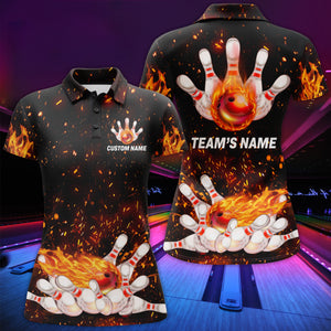 Flame Women Polo Bowling Shirt, Personalized Team Bowlers Jersey Short Sleeves NBP66