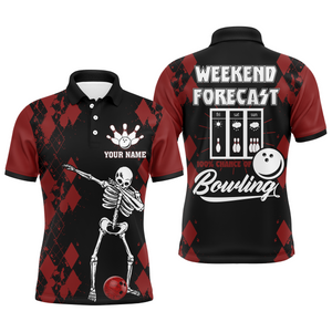 Funny Men Polo Bowling Shirt, Weekend Forecast Personalized Skull Bowlers Jersey NBP85
