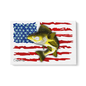 Angry Walleye fishing art with American flag ChipteeAmz's art Matte Canvas AT036