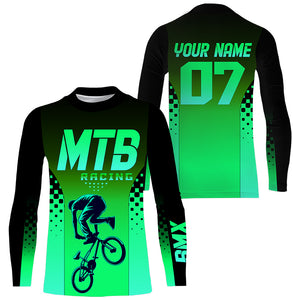 Green MTB Racing Jersey Kids Youth Mountain Biking Shirt UPF30+ Mens Cycling Jersey Boys Girls| SLC278