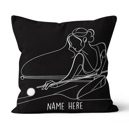 Personalized Woman Playing Pool Billiards Line Drawing Pillow Pool Gifts VHM0915
