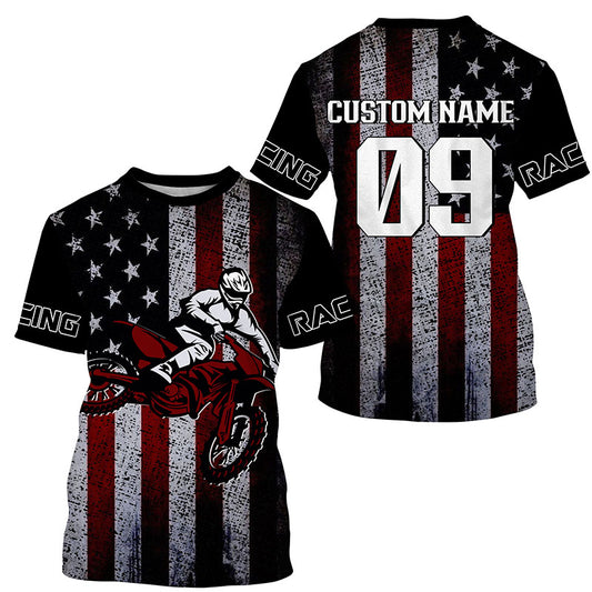 USA Motocross jersey men women kid Patriotic UPF30+ extreme dirt bike racing shirt motorcycle PDT276