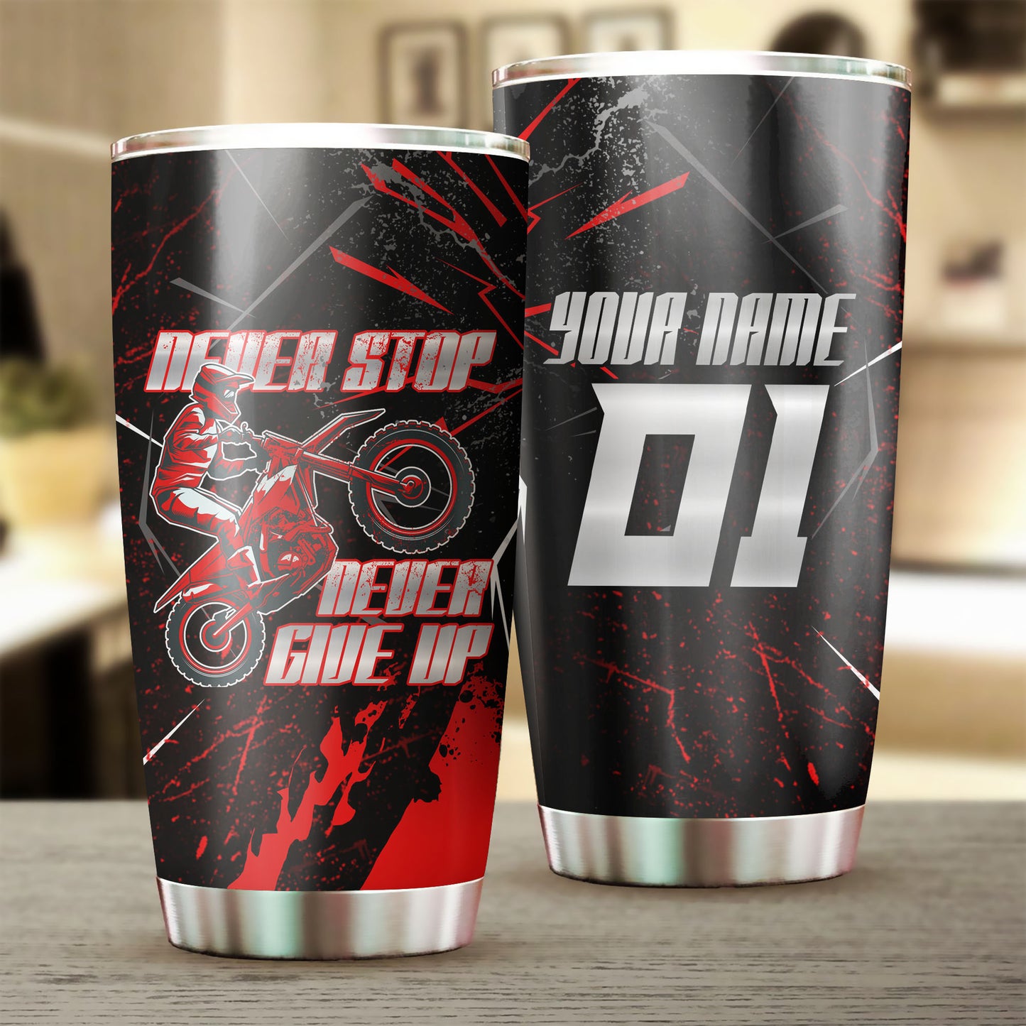 Personalized Motocross Tumbler Cup - Riding Gift Biker Never Give Up Motorcycle Lover Drinkware CDT18