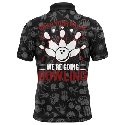 Grab Your Balls Funny Men Polo Bowling Shirt, Personalized Short Sleeves Bowlers Jersey NBP39