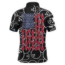 Load image into Gallery viewer, Custom American Flag Men Polo Bowling Shirt Black USA Bowling Short Sleeve Polo Men Bowlers NBP01