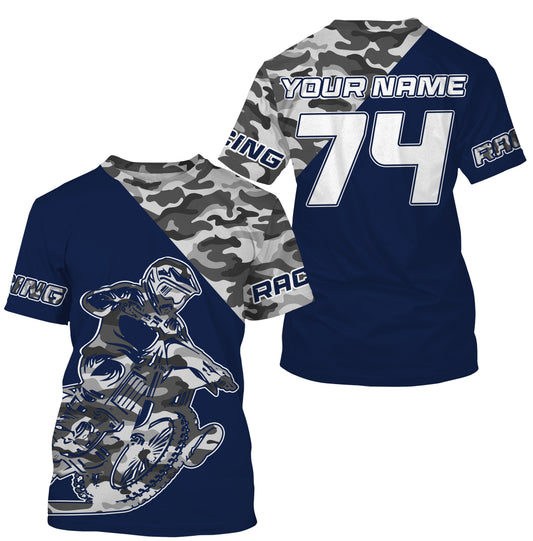 Blue camo custom name&number Motocross racing jersey kids men women UV dirt bike shirt motorcycle PDT133