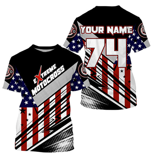 Extreme Motocross kid women men jersey UPF30+ USA flag dirt bike racing Patriotic motorcycle shirt  PDT350