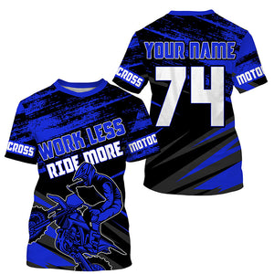 Work Less Ride More Motocross jersey kid adult UPF30+ blue custom dirt bike racing shirt PDT307