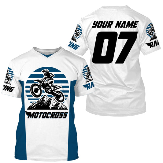 Personalized MX off-road jersey blue and white Motocross kid&adult UPF30+ biker racing off-road  PDT184
