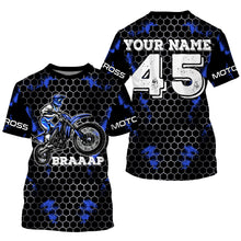 Load image into Gallery viewer, Blue custom name&amp;number off-road jersey Motocross kids men women UPF30+ dirt bike racing motorcycle PDT127