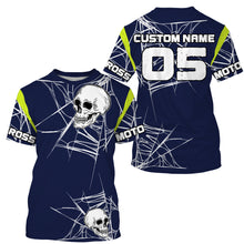 Load image into Gallery viewer, Personalized Motocross racing jersey UPF30+ skull extreme men women kids blue dirt bike outfit PDT196