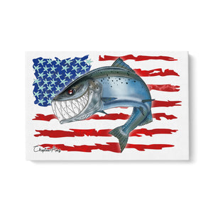 Salmon fishing with American flag ChipteeAmz's art Matte Canvas AT026