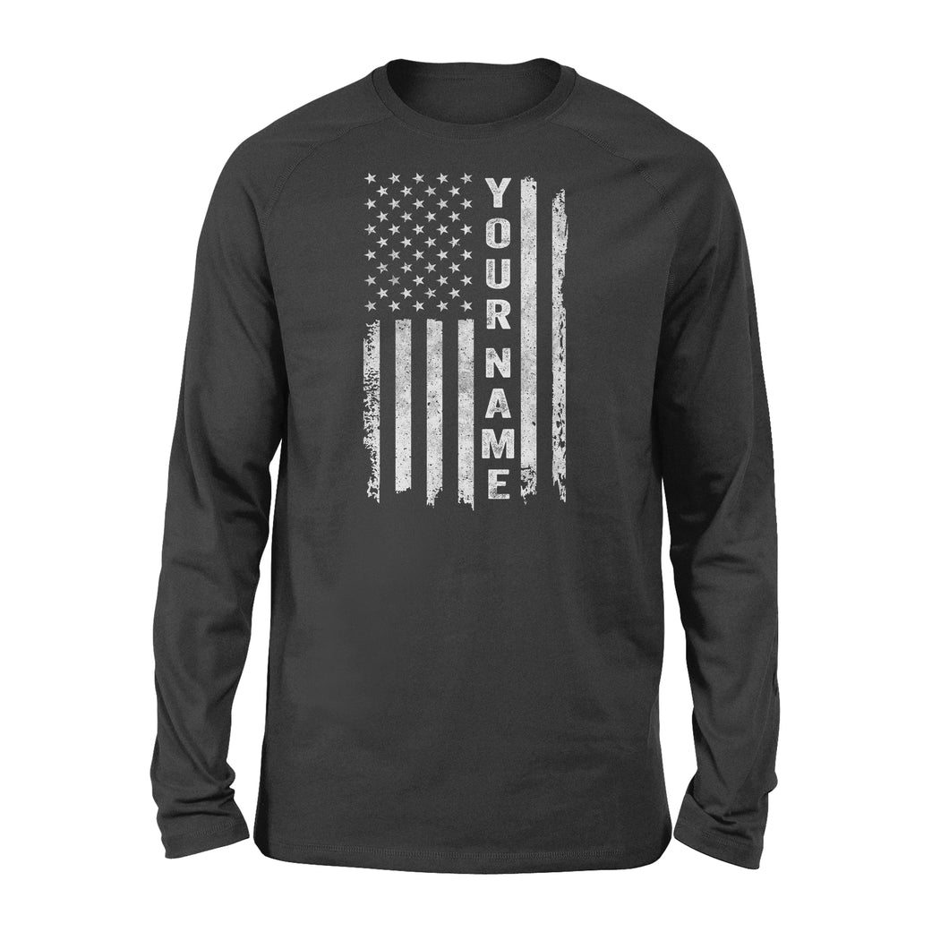 Custom name American flag shirt, personalized American patriot Long Sleeve, birthday gift, Christmas gift for dad, mom - NQS1290