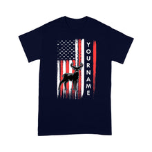 Load image into Gallery viewer, American flag deer hunting custom name shirt, personalized deer hunting apparel T-shirt- NQS1206