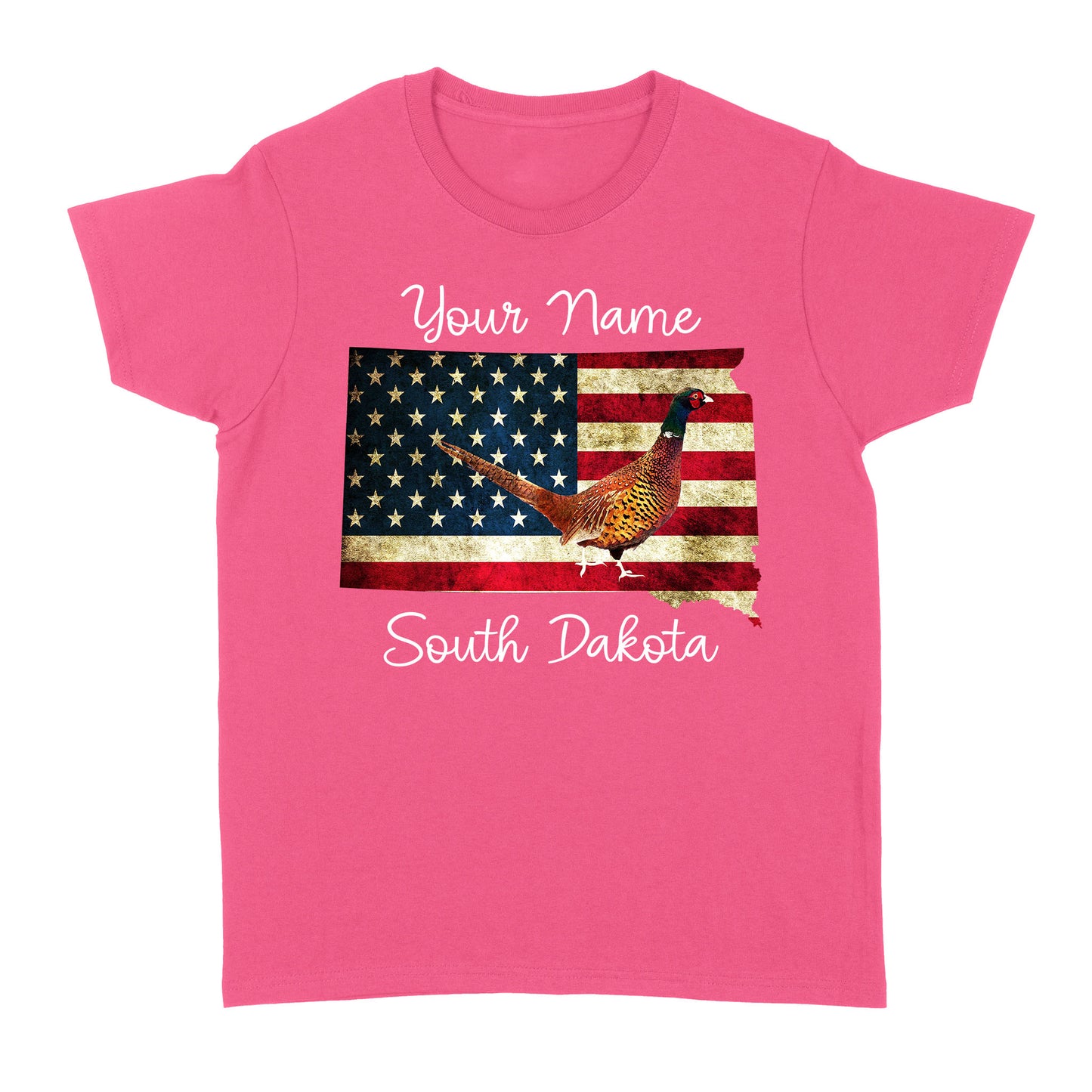 Pheasant hunting shirt South Dakota American Flag bird hunter custom name T-shirt - FSD1162 D06
