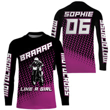 Load image into Gallery viewer, Braaap Like A Girl personalized motocross jersey UPF30+ dirt bike women kids racing long sleeves NMS1072