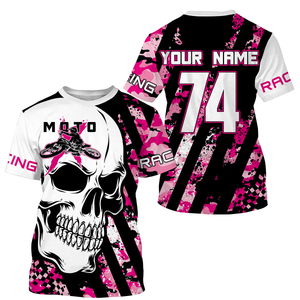 Skull MotoX jersey custom number motocross UPF30+ pink camo dirt bike racing motorcycle racewear NMS949