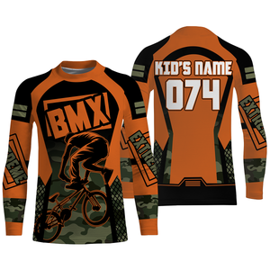 Personalized Orange BMX racing jersey UPF30+ kid adult camo bike shirt enduro cycling gear| SLC53