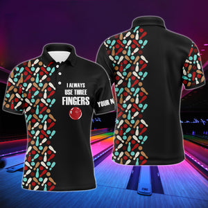 Funny Men Polo Bowling Shirt Personalized Short Sleeve Polo for Men Bowlers Aways Use Three Fingers NBP57