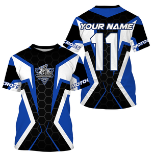 Blue white customizable Motocross jersey MX off-road UPF30+ shirt biker racing motorcycle PDT41