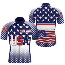 Load image into Gallery viewer, USA men cycling jersey American flag UPF50+ BMX MTB racewear full zipper reflective cycle gear| SLC148