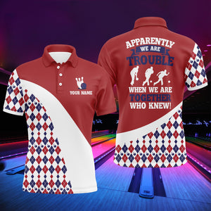 Personalized Men Bowling Shirt Red Argyle Bowling Jersey with Name Funny League Bowling Polo Shirt NBP44