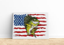 Load image into Gallery viewer, Largemouth Bass fishing art with American flag ChipteeAmz&#39;s fish art canvas AT004