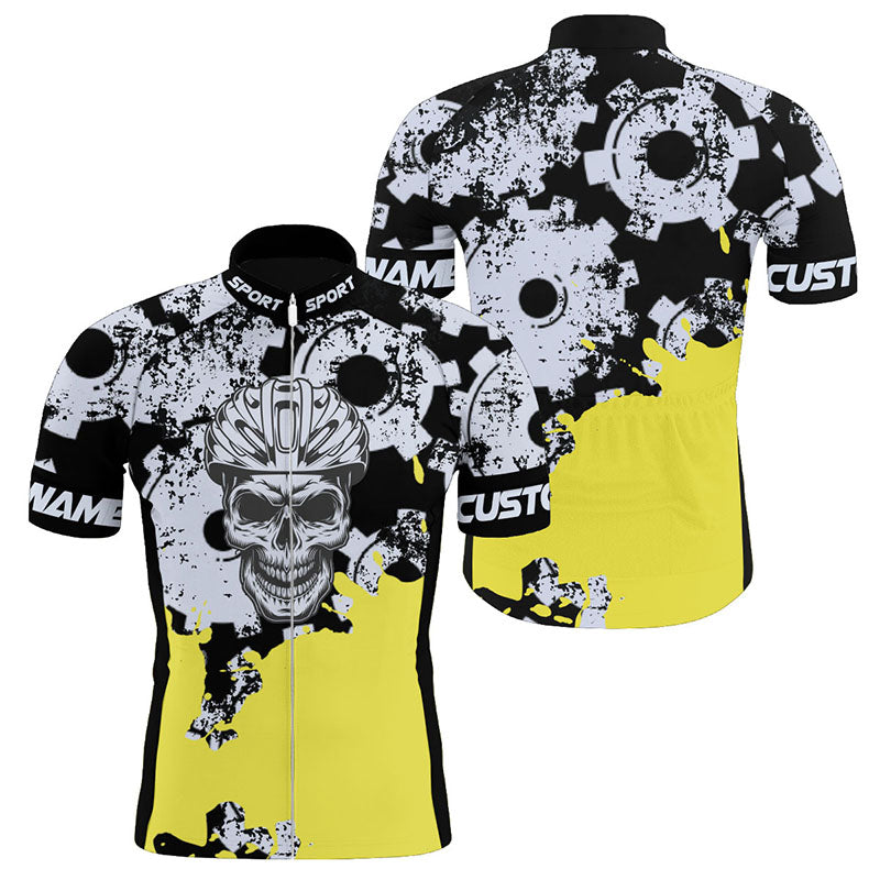 Skull mens cycling jersey Custom black bike shirt with pockets UPF50+ full zip bicycle clothes| SLC215