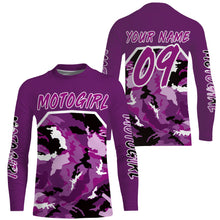 Load image into Gallery viewer, Motogirl purple camo custom motocross jersey UPF30+ girls women dirt bike Powersports long sleeves NMS1038