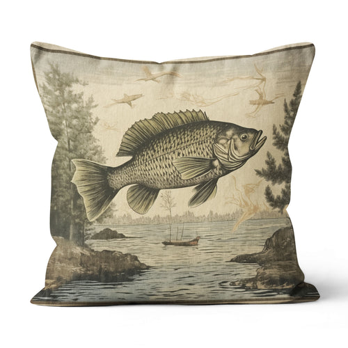 Vintage Bass Fishing Pillow Fishing Cabin decor, Fishing Lodges Pillow For Fisherman IPHW5687