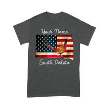 Load image into Gallery viewer, Pheasant hunting shirt South Dakota American Flag bird hunter custom name T-shirt - FSD1162