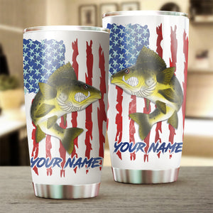 1pc Walleye fishing American flag angry Walleye ChipteeAmz's art Custom Stainless Steel Tumbler Cup AT059