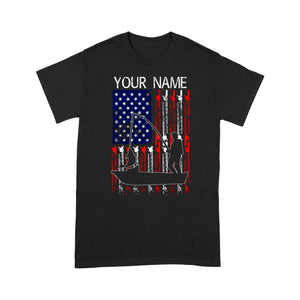 American flag fisherman kayak fishing custom name US fishing rod D05 NQS1244- Standard T-shirt