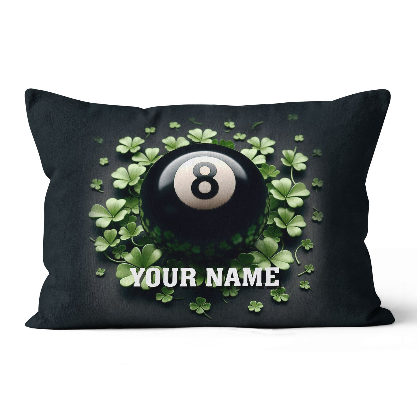 Funny 8 Ball Pool And Clovers Black Pillows Custom Name Billiard Pillows TDM0818